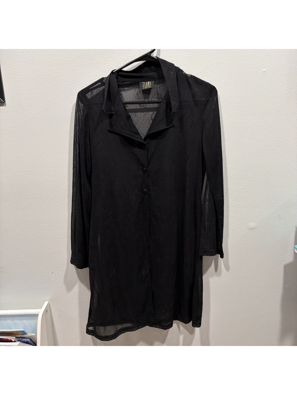 Vintage 90's Duster Top Black Sheer Witchy Whimsigoth Sparkly Teddi Evenings M/L